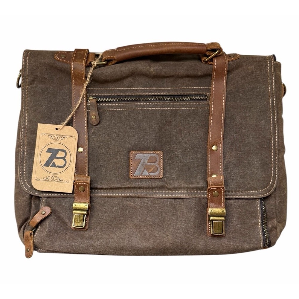 ZB Messenger‎ Bag Canvas- Leather- Waterproof- Adjustable Strap Brown